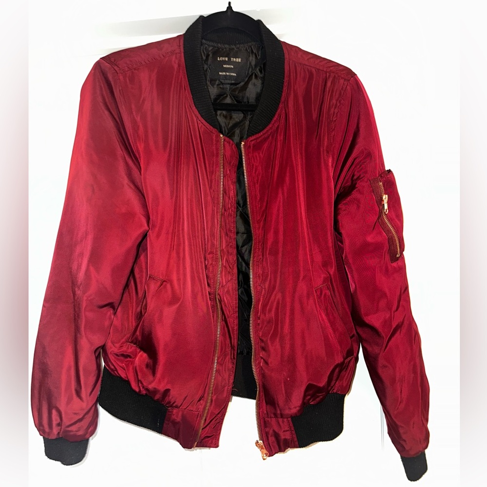 Love Tree Burgundy Bomber Jacket